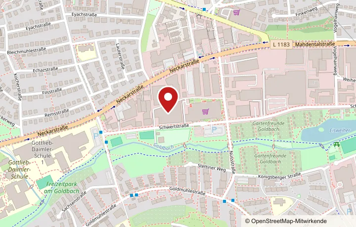 Karte mit dem Standort von Berliner Hähnchen: Soccer Arena Sindelfingen, Schwertstraße 5, 71065 Sindelfingen